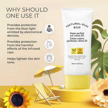 The Face Shop Naturalsun Eco Super Perfect Unisex Sun Cream | Sunscreen with SPF 50+ PA +++ | Protection from UVA and UVB rays, blue light & digital devices | Suitable for all skin types 45ml